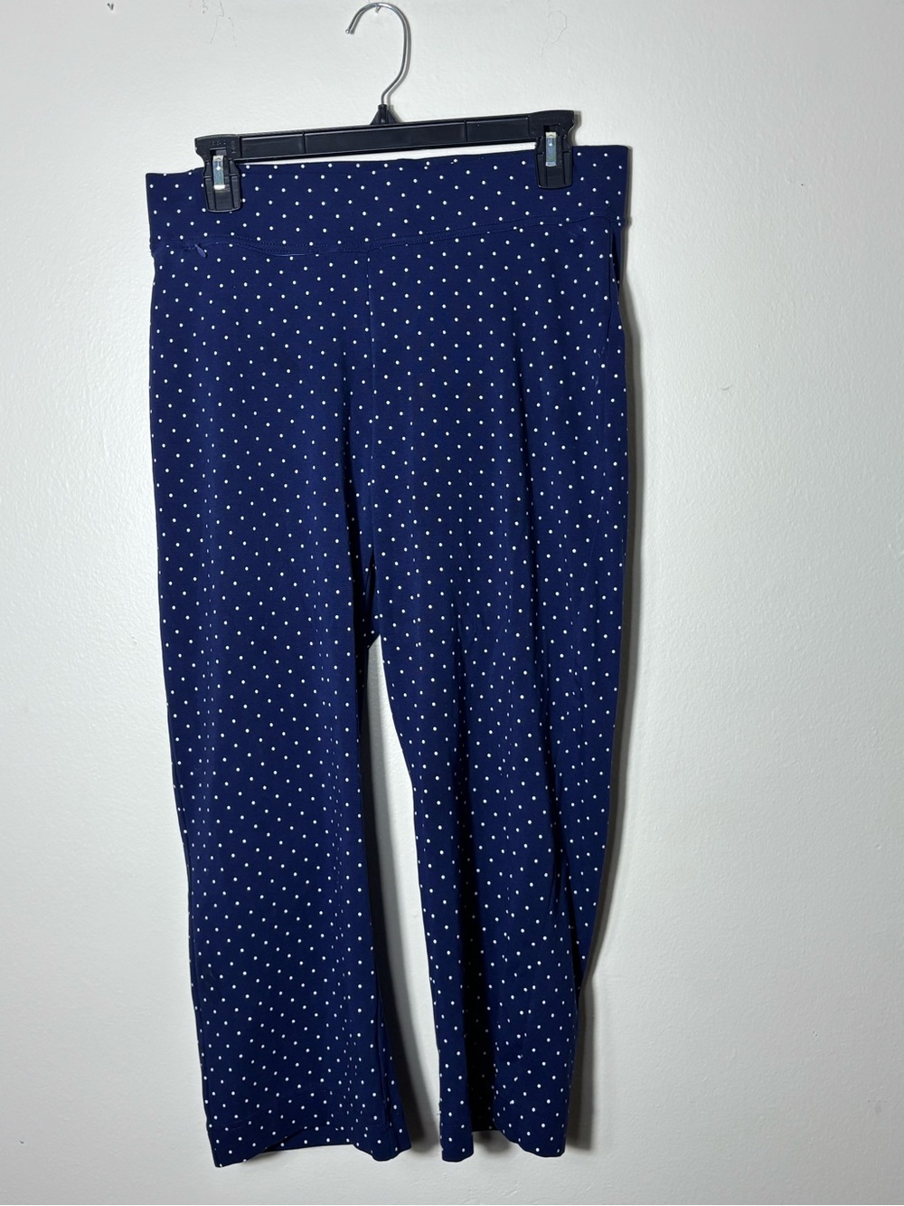 Women’s Lands End Blue Polka Dot Pants Size M Zipper Pocket